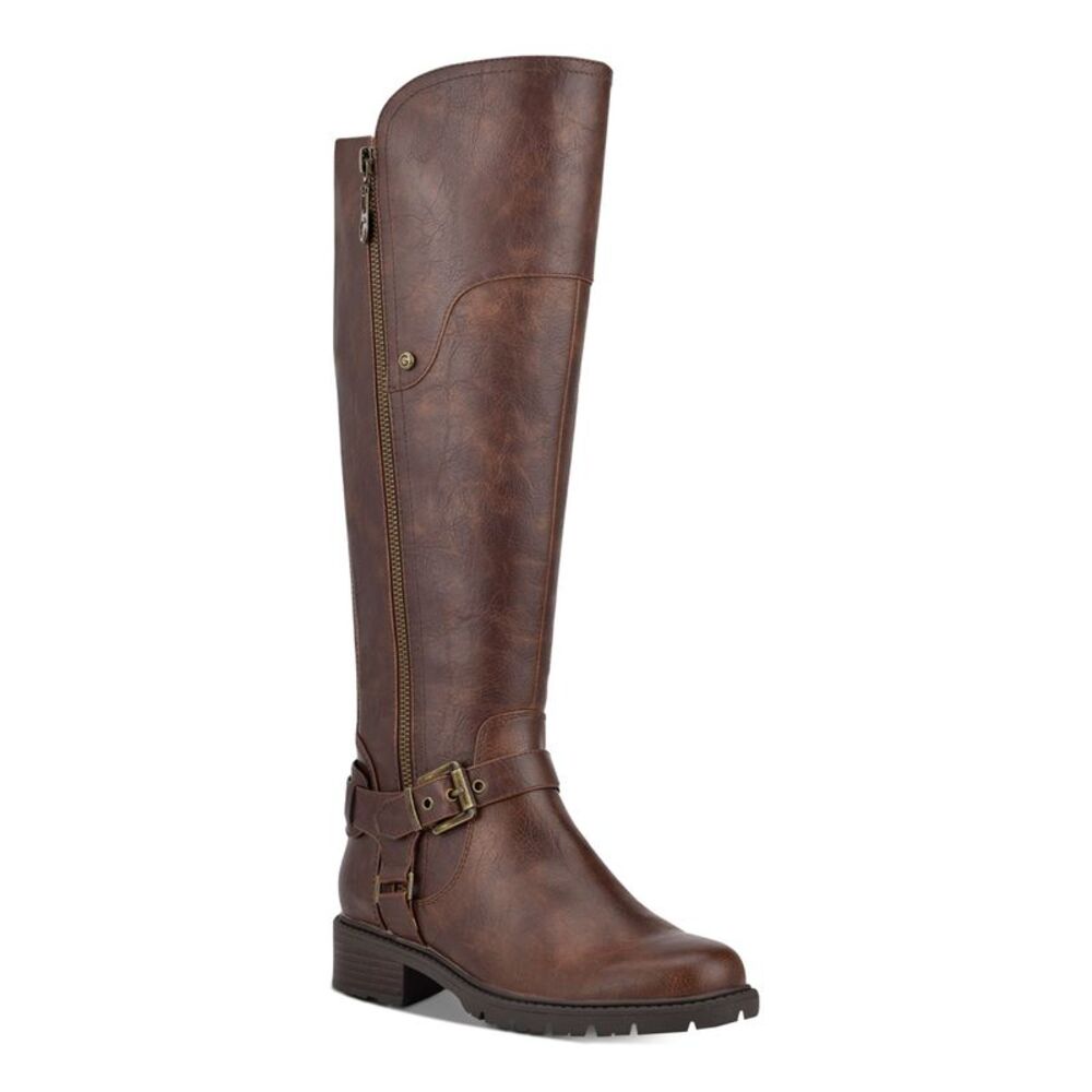 GBG Womens Brown 1/2" Platform Tealin Round Toe Block Heel Riding Boot 6 M